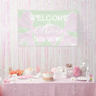 Twins Pink bows mint Baby girl shower Banner