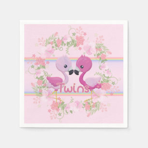 Twins Pink Flamingo Baby Shower Napkin