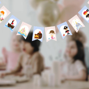 Twins Pirate Mermaids pink blue boy girl birthday Bunting
