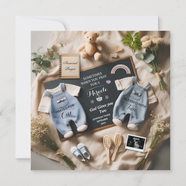 Twins Pregnancy Announcement, baby surprise Announcement (Front)