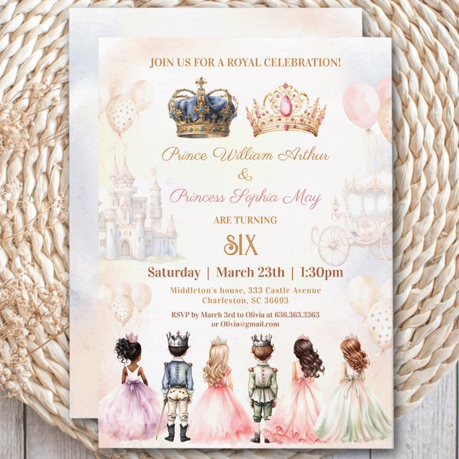 Twins Prince Princess Crown Royal Birthday Invitation (Twins Prince Princess Crown Royal Birthday Invitation)