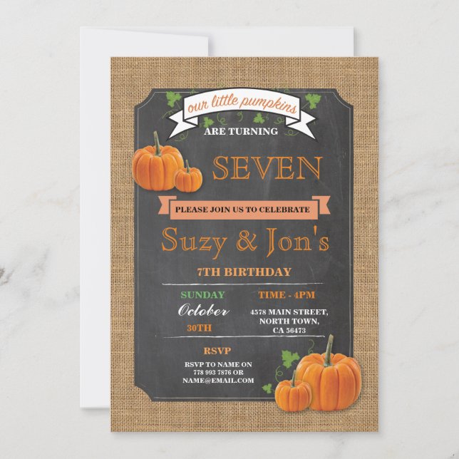 Twins Pumpkin Any Age Birthday Party Invitation (Front)