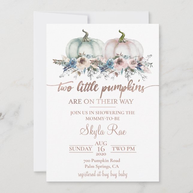 Twins Pumpkin Baby Shower Invitation (Front)
