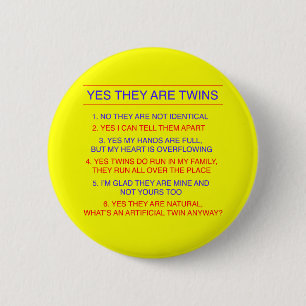 Twins Questions Fraternal Yellow 6 Cm Round Badge