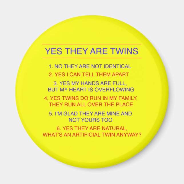 Twins Questions Fraternal Yellow Magnet (Front)