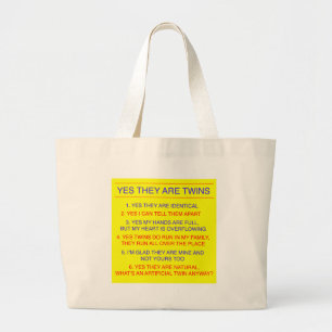 Twins Questions Identical yellow Large Tote Bag