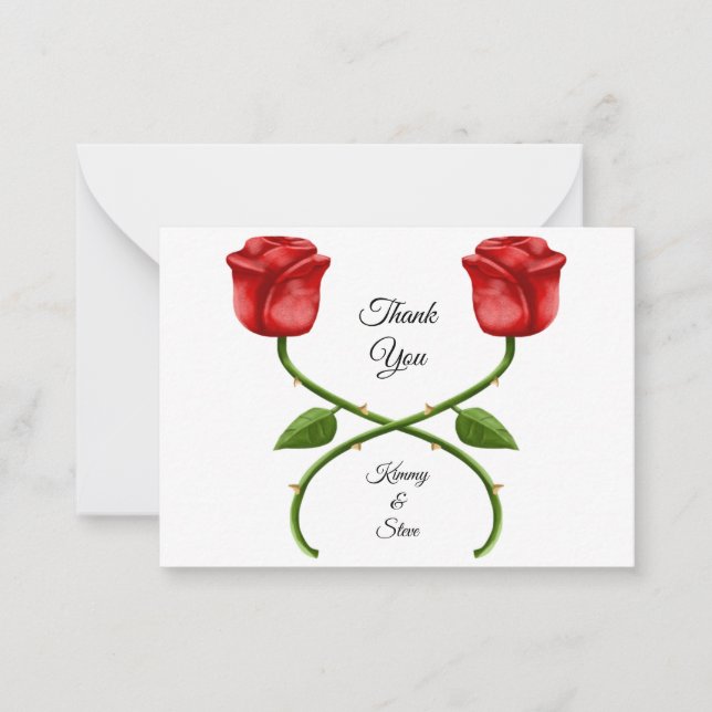 Twins Red Roses Thank You Card (Front)