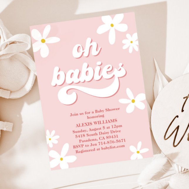 Twins Retro Daisy Baby Shower Baby In Bloom Invitation (Creator Uploaded)