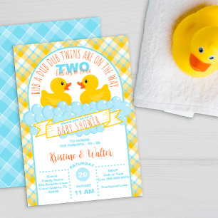 Twins Rubber Duck Baby Shower Invitation – Gender 