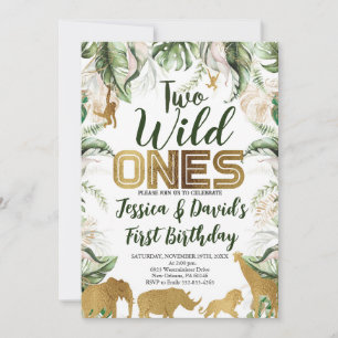 Twins Safari Birthday, Jungle WILD Ones Animals Invitation