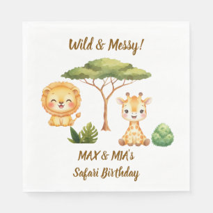 ^Twins Safari Birthday Napkins Wild & Messy