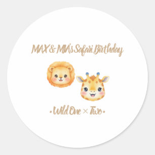 Twins Safari Birthday Sticker   Wild One Times Two