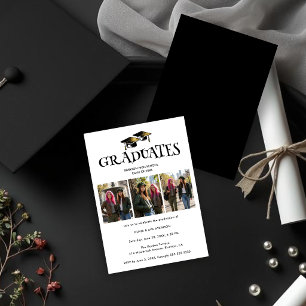 Twins Siblings Modern Black Grads Photo TMF26 Invitation