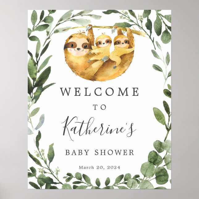Twins Sloth Baby Shower Welcome Sign (Front)