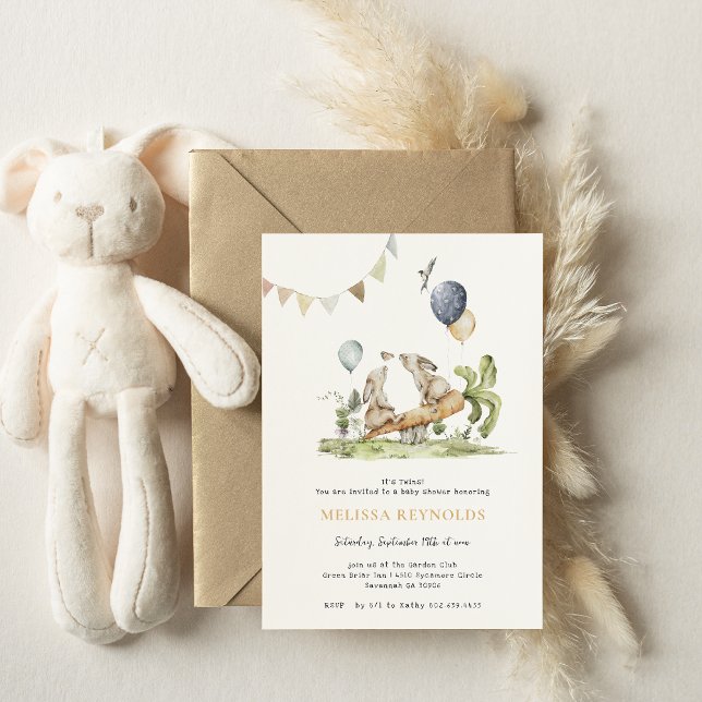 Twins | Spring Bunny Rabbit Baby Shower Invitation (Creator Uploaded)