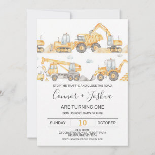 Twins Stop The Traffic Construction 1st Invitation