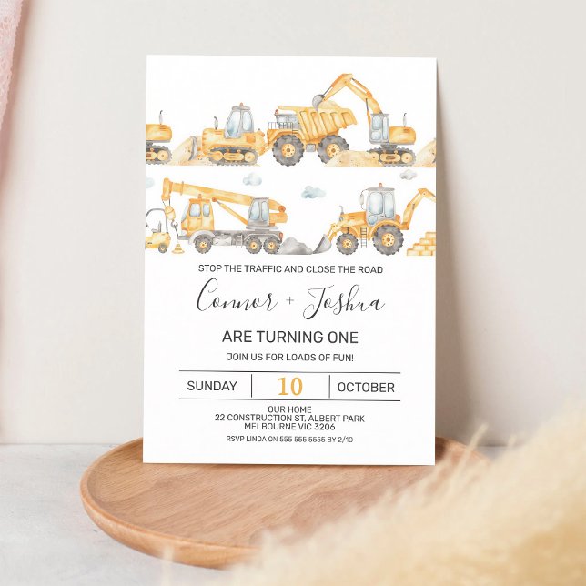 Twins Stop The Traffic Construction 1st Invitation (Creator Uploaded)