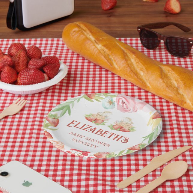 Twins Strawberry Berry Sweet Baby Shower  Paper Plate (Picnic)