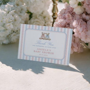 Twins Stripes & Teddy Bears Baby Shower Thank You  Enclosure Card