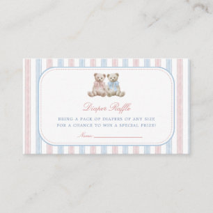 Twins Stripes Teddy Bears Diaper Raffle Card