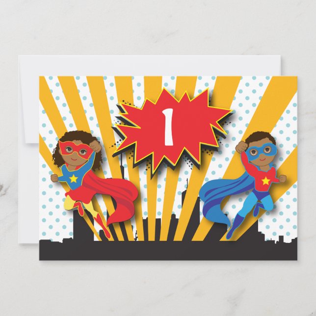 Twins Superhero Birthday Invitation (Front)