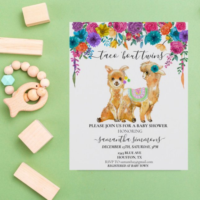 Twins Taco Fiesta Baby Shower Llama Floral (Creator Uploaded)