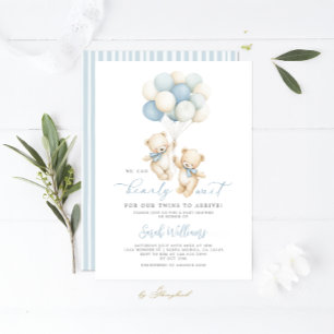 Twins Teddy Bear Baby Shower Boy Invitation