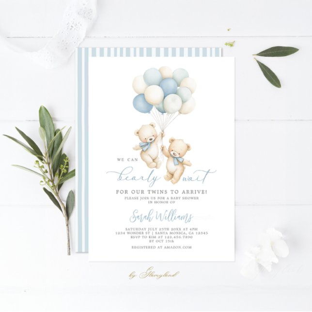 Twins Teddy Bear Baby Shower Boy Invitation (Creator Uploaded)