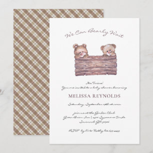 Twins   Teddy Bear "Bearly Wait" Baby Shower Invitation