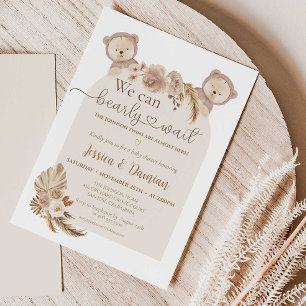 Twins Teddy Bear, We Can Bearly Wait Baby Shower Invitation