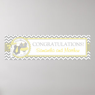 Twins Tie Tutu Chevron Baby Shower Banner Poster