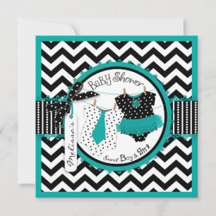 Twins Tie Tutu Chevron Baby Shower Invitation