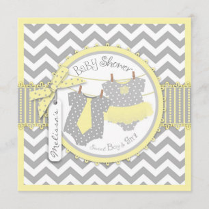 Twins Tie Tutu Chevron Baby Shower Invitation