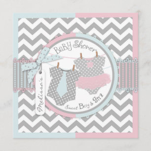 Twins Tie Tutu Chevron Baby Shower Invitation