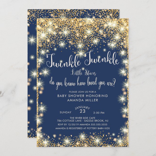 Twins Twinkle Twinkle Little Stars Baby Shower Invitation (Front/Back)