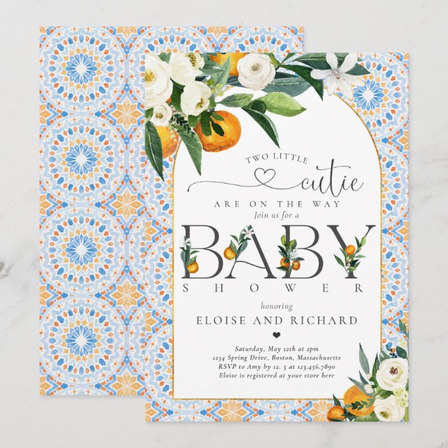 Twins Two Little Cutie On The Way Baby Shower Invitation (Front/Back)