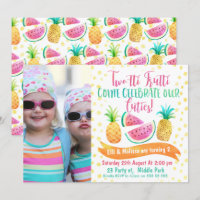 Twins Two-tti Frutti Photo 2nd Birthday Invitation