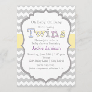 TWINS Unisex Chevron Baby Shower Invitation
