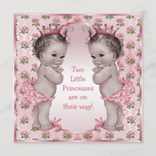 Twins Vintage Princess Pink Roses Baby Shower Invitation