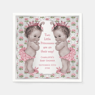 Twins Vintage Princess Roses Silver Baby Shower Napkin