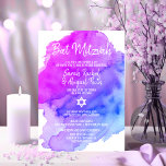 Twins Watercolor Purple Blue Star BAT MITZVAH<br><div class="desc">** Twins **Beautiful religious Jewish Bat Mitzvah invitation cards. Light watercolor pastel purple, violet, blue, turquoise with star of David in white. Modern script letters. 'Is called to the TORAH as a Bar Mitzvah'. Perfect for 12 year old daughter, girl. Easy to edit - just add your information / text....</div>