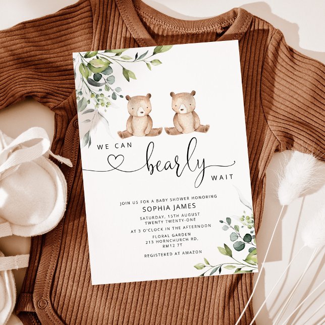 Twins We can bearly wait baby shower invitation (Creator Uploaded)