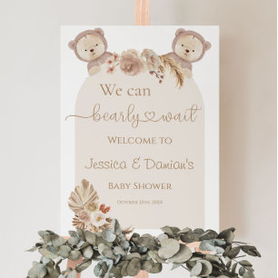 Twins We Can Bearly Wait Boho Baby Shower Welcome Poster