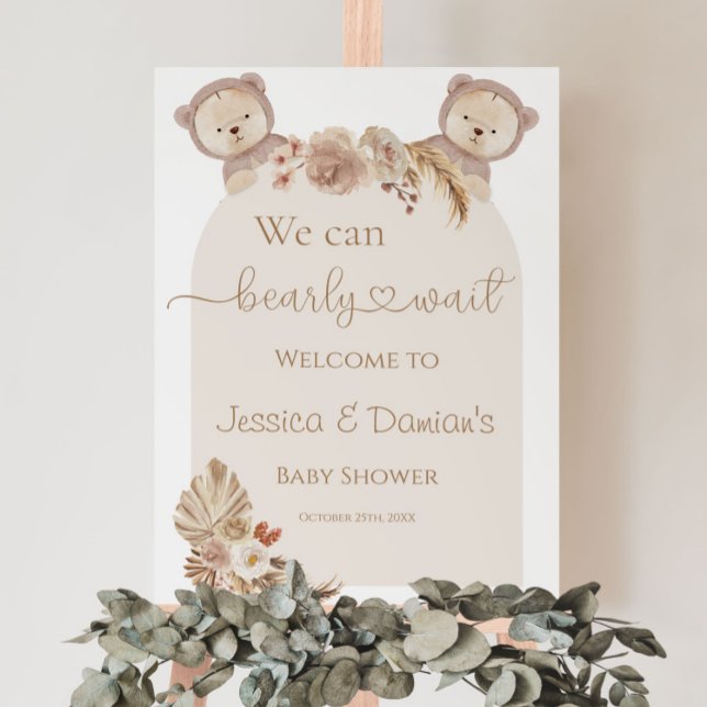 Twins We Can Bearly Wait Boho Baby Shower Welcome Poster (Creator Uploaded)