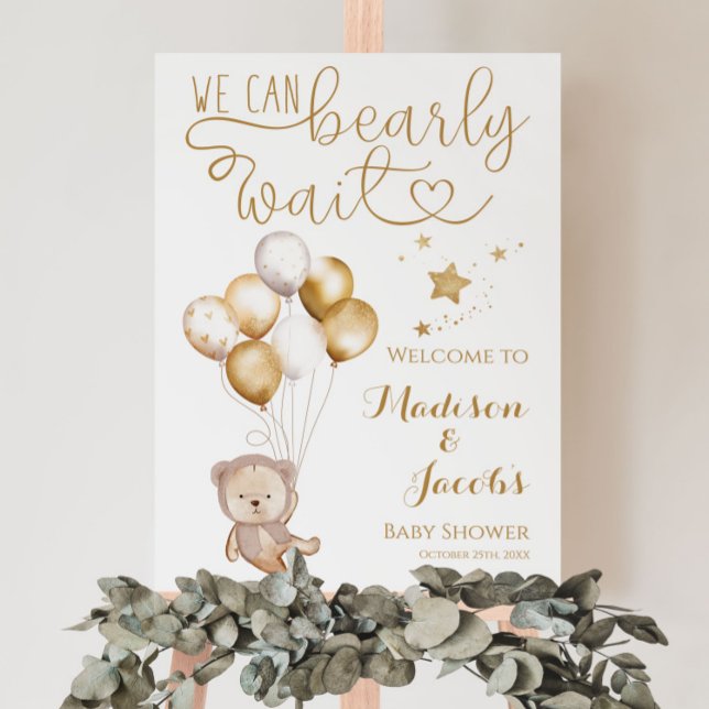 Twins We Can Bearly Wait Boho Baby Shower Welcome Poster (Creator Uploaded)