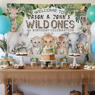 Twins Wild Ones 1st Birthday Safari Themed Welcome Banner