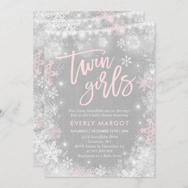 Twins Winter Baby Shower Invitation Rustic Shower (Front/Back)