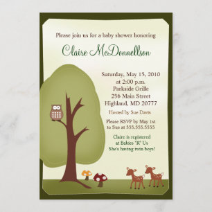 TWINS Woodland Forest 5x7 Baby Shower Invitation