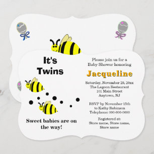 Twins Yellow Bee Baby Rattles Baby Shower  Invitation