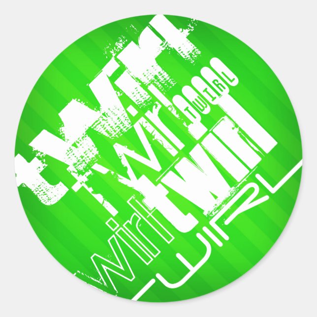 Twirl; Neon Green Stripes Classic Round Sticker (Front)